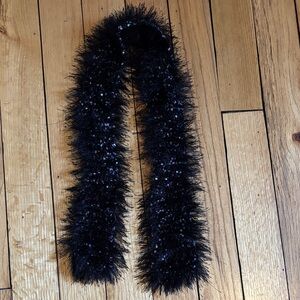 Black Fuzzy Scarf with colorful inlay, handmade by grandma! ❤️
